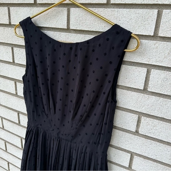 Emily & Fin Abigail Black Velvet Polka Dot Fit & Flare Dress Size S Pockets - Picture 4 of 15